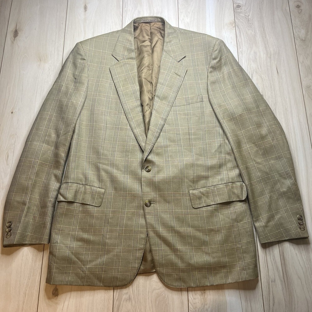 Chester Barrie Savile Row Glen Plaid Knit Tweed Blazer Wool Mens Size 44L